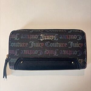 Juicy Couture Black Multicolor Logo Zip Wallet